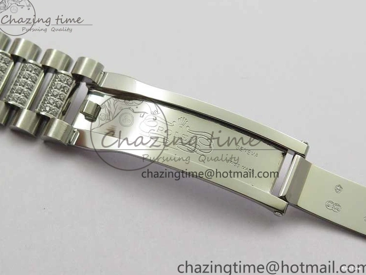 MiroTime 0309 SmoothTexture Day-Date 36mm 128239 SS Crystal BP Best Edition Black MOP Crystal Marker Dial on SS President Bracelet A 2681